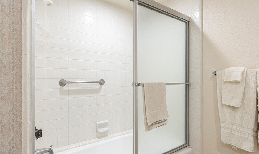 Shower with sliding glass doors